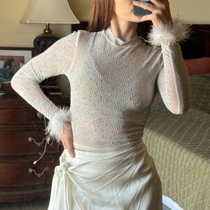 White Embellished Mesh Top